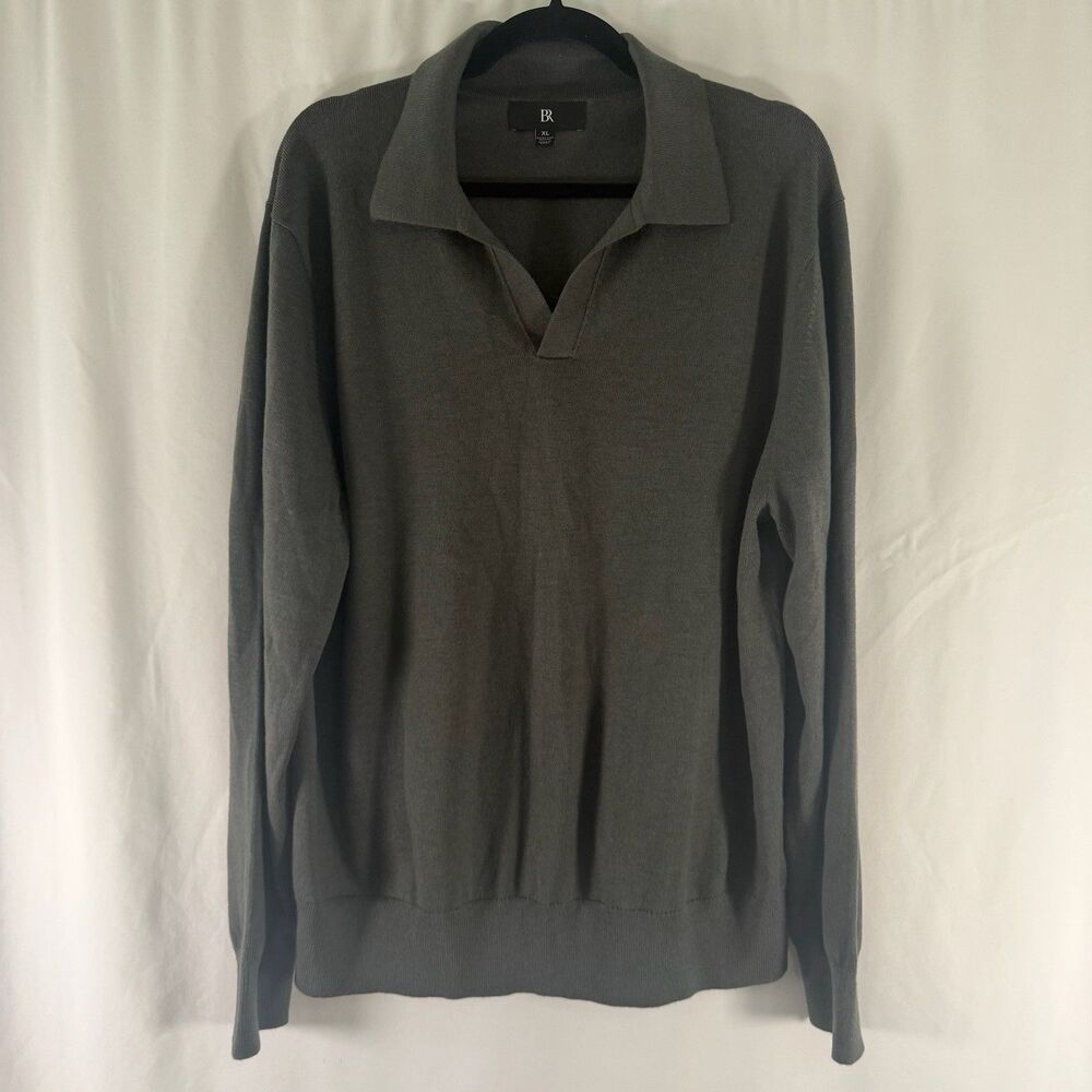 Banana Republic Merino Johnny Sweater Men's XL Grey 100% Merino Wool Polo Shirt